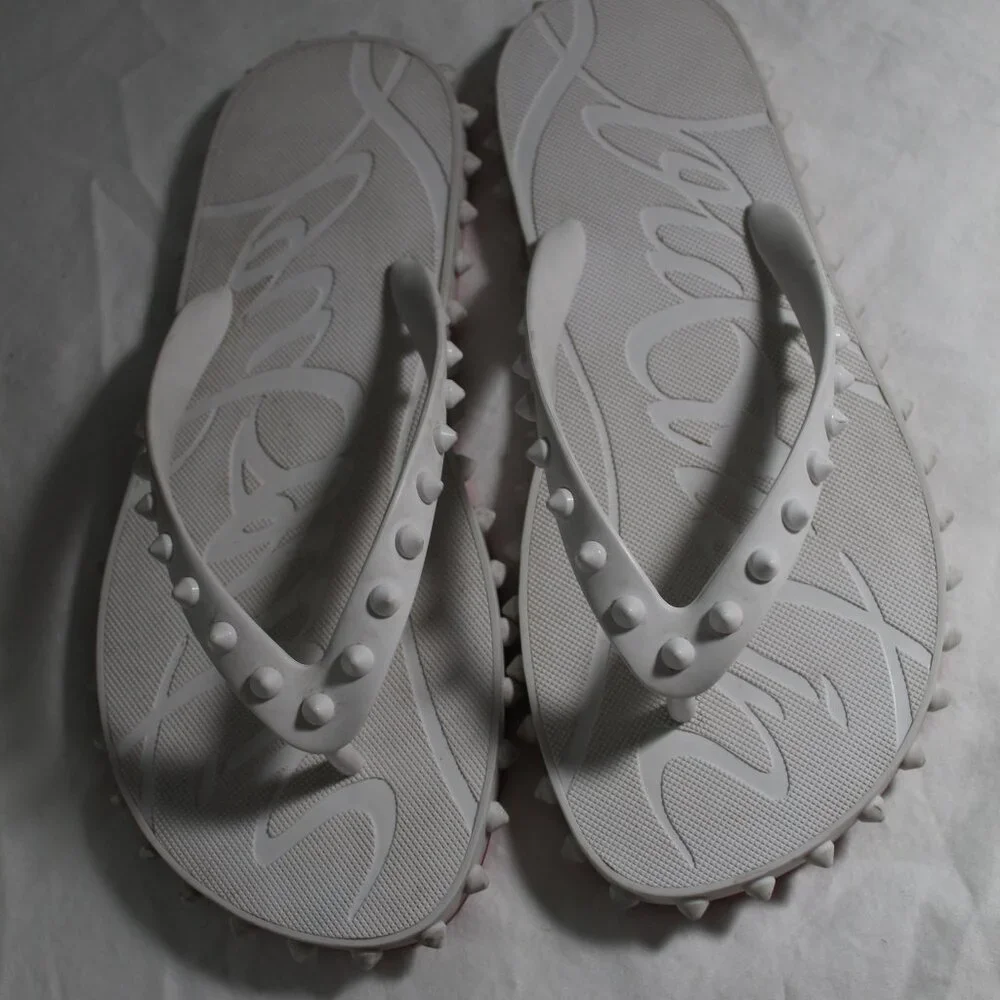 Christian Louboutin Super Loubi Flip Flops Spiked Sandals Slip Ons Pool Slide 39 - Picture 2 of 6